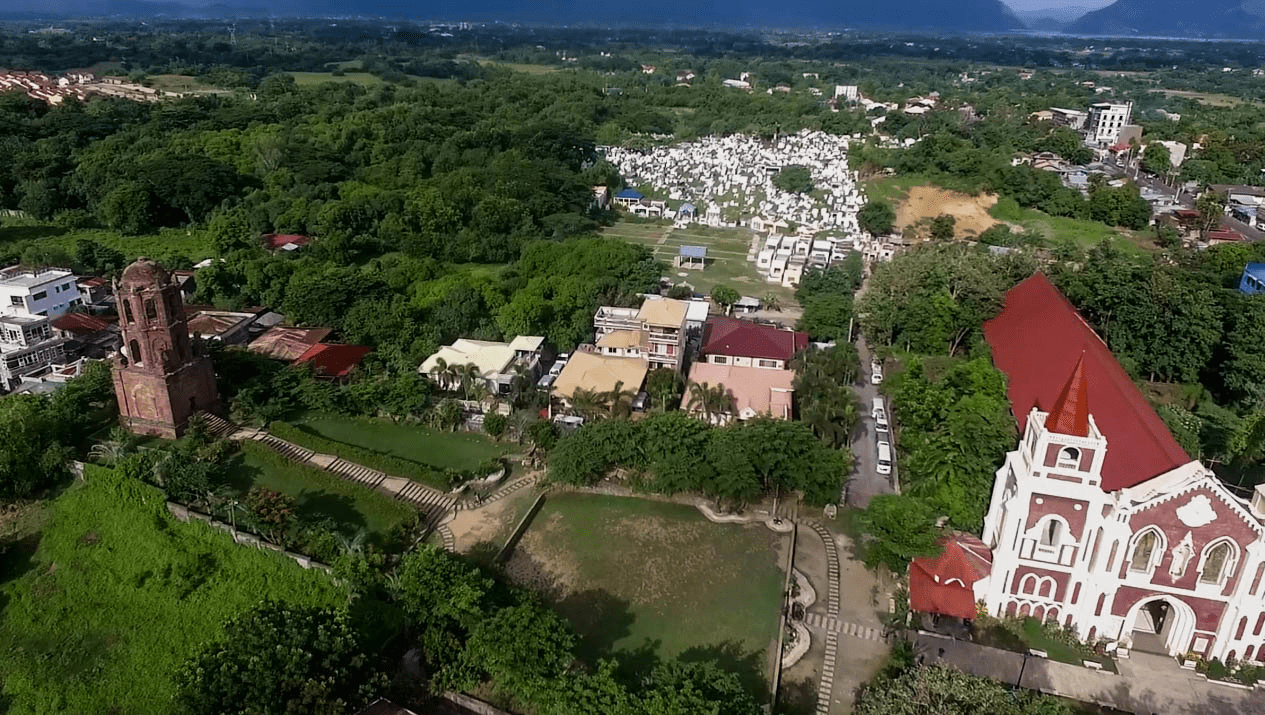 bantay belfry watchtower and church in vigan city ilocos sur philippine shot by drone photo from air